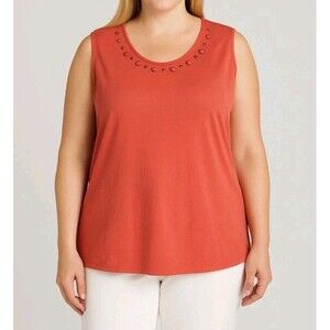 Southern Lady Beaded Neckline Sleeveless Blouse XL